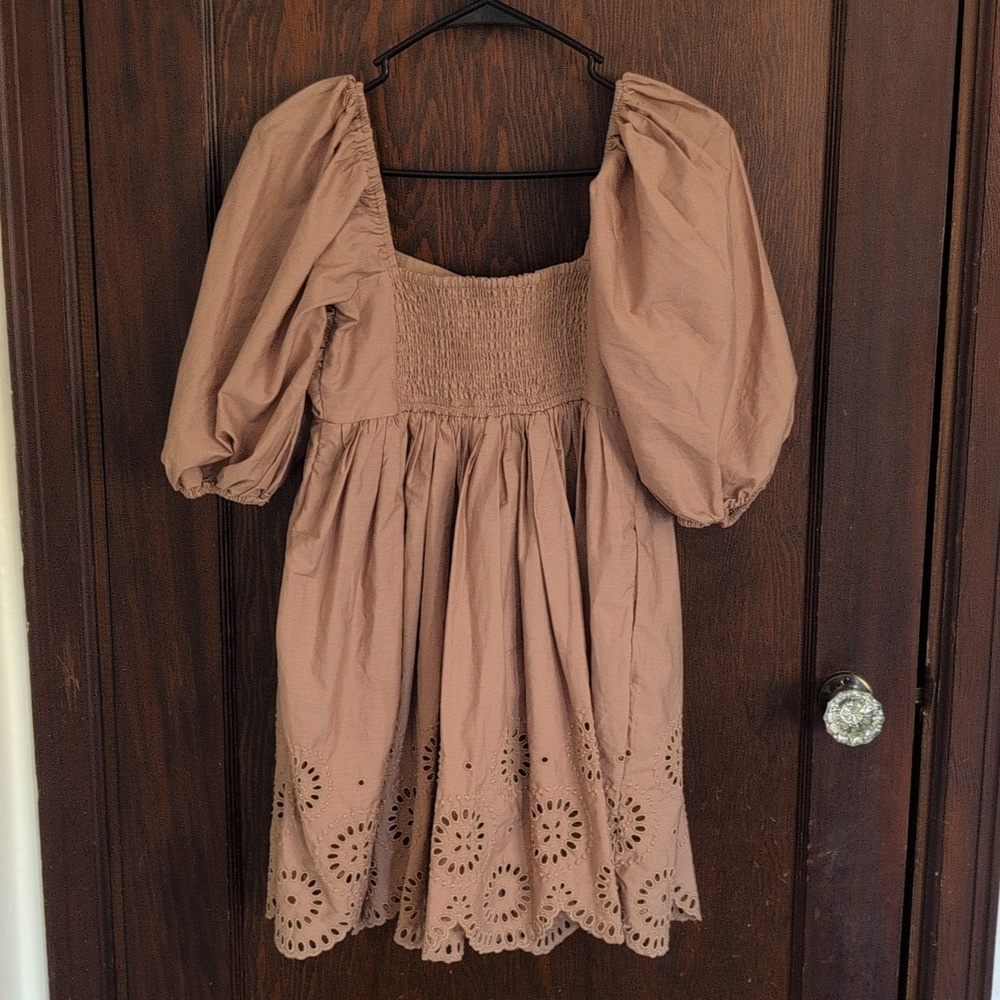 Abercrombie & Fitch Emerson Chiffon Puffed Sleeve Brown Mini Dress Size Small - Picture 7 of 9
